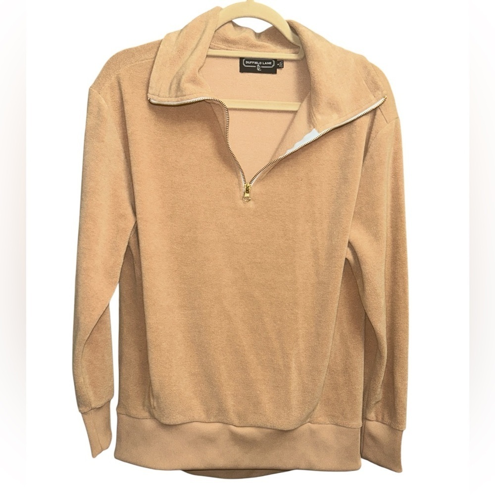 Duffield Lane Tan Cotton Quarter-Zip Hoodie